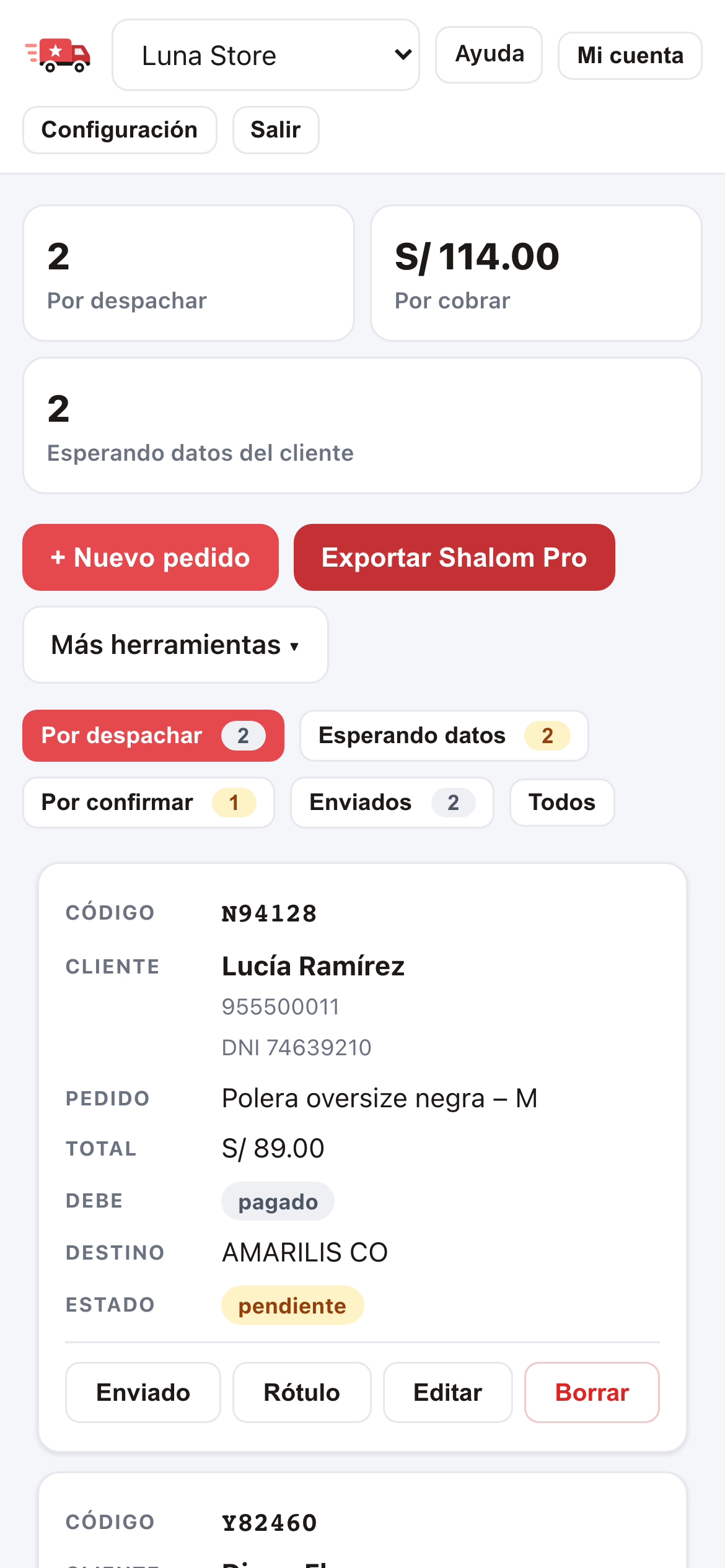 Panel en el celular